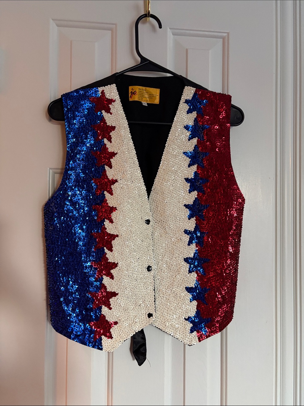 Vintage Sequin Star-Striped Patriotic Vest - Red, White & Blue